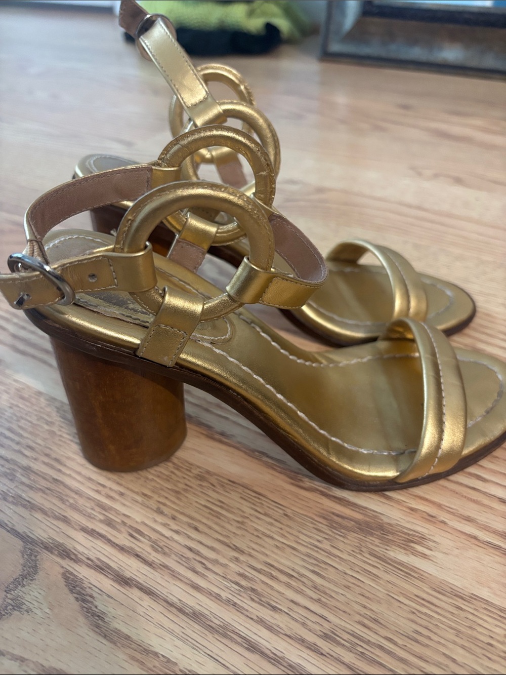 Bernardo Gold Metallic Ring-Strap Block Heel Sandals
